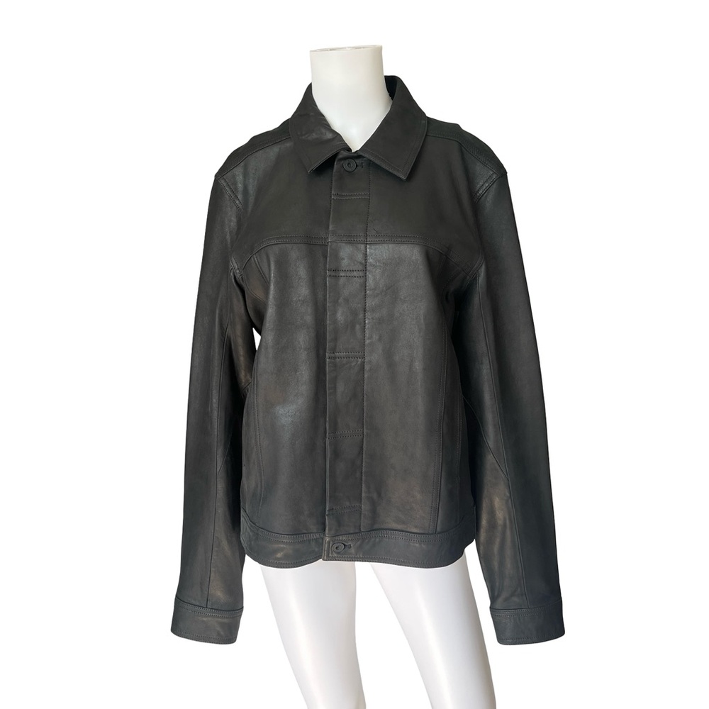 Vince Black Lamb Leather Moto Jacket Coated Button Front Womens Size Medium